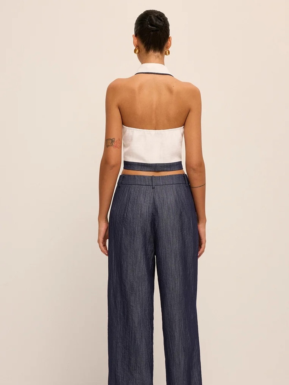 NWT ⚜️ Commense Tweed & Denim Cropped Halter Top - Picture 3 of 13